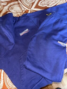 Unisex Balenciaga Royal Blue Logo Sweat Set with Tricolor Accent